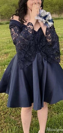 Gorgeous Off-shoulder Long Sleeves A-line Short Mini Homecoming Dress,HM404