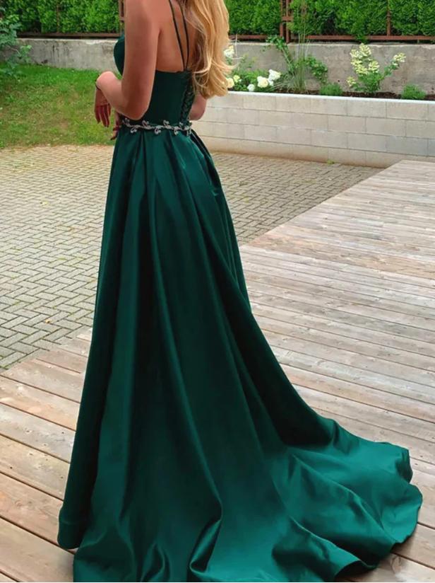 Sexy Unique Side Slit Spaghetti Strap Sweetheart Long Prom Evening Dress,ZX297