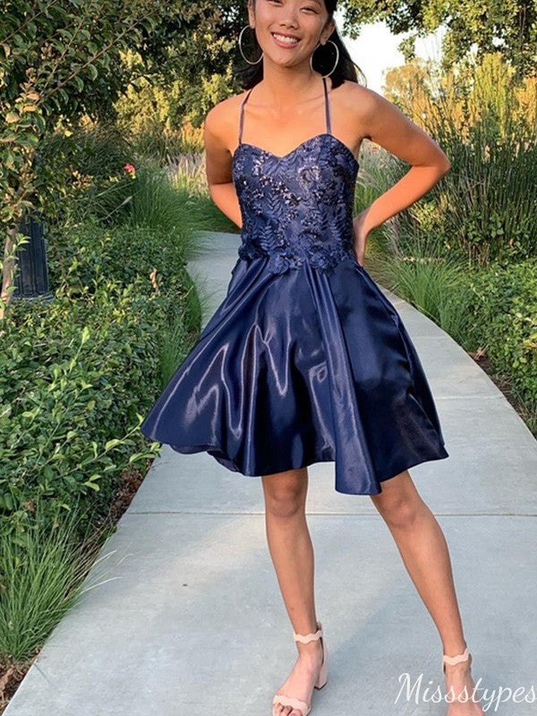 Elegant Spaghetti Strap A-line Short Mini Homecoming Dress,HM411