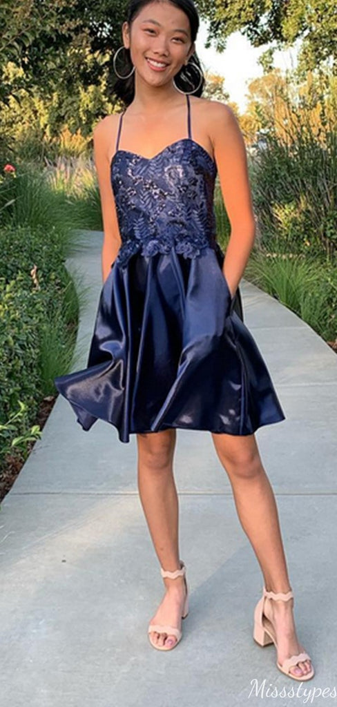 Elegant Spaghetti Strap A-line Short Mini Homecoming Dress,HM411