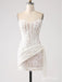 White Appliqued Herringbone Strapless Sexy Mini Homecoming Dresses, HM84