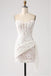 White Appliqued Herringbone Strapless Sexy Mini Homecoming Dresses, HM84