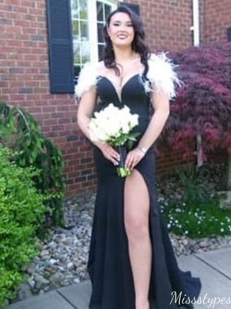 Elegant Off-shoulder V-neck Mermaid Long Prom Dress Ideas, Evening Party Dresses,ZX981