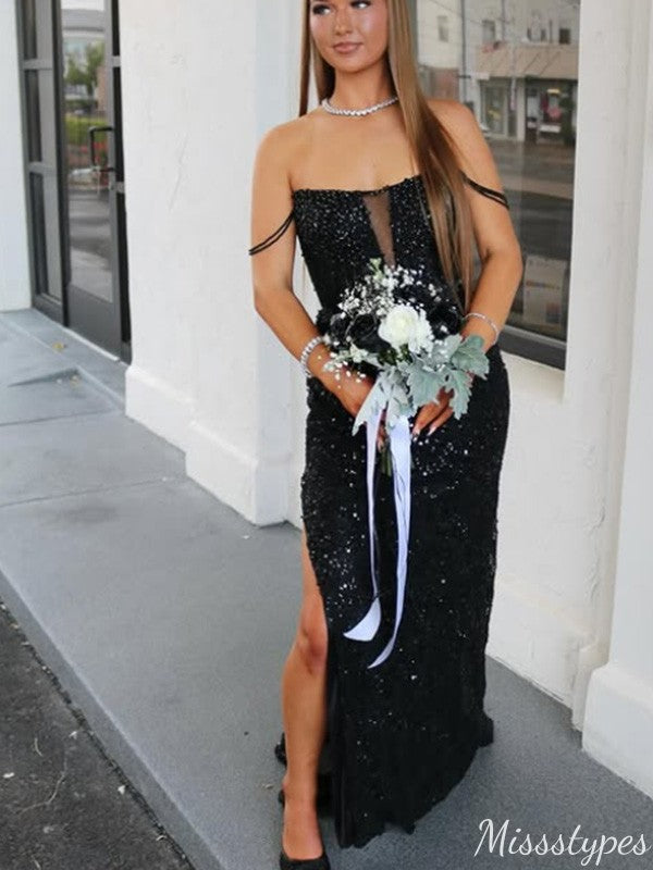 Elegant Off-shoulder Strapless V-neck Long Prom Dress Ideas, Evening Party Dresses,ZX986