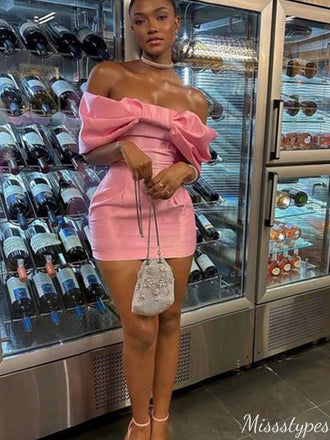 Elegant Off-shoulder Sheath Short Mini Homecoming Dress,HM415