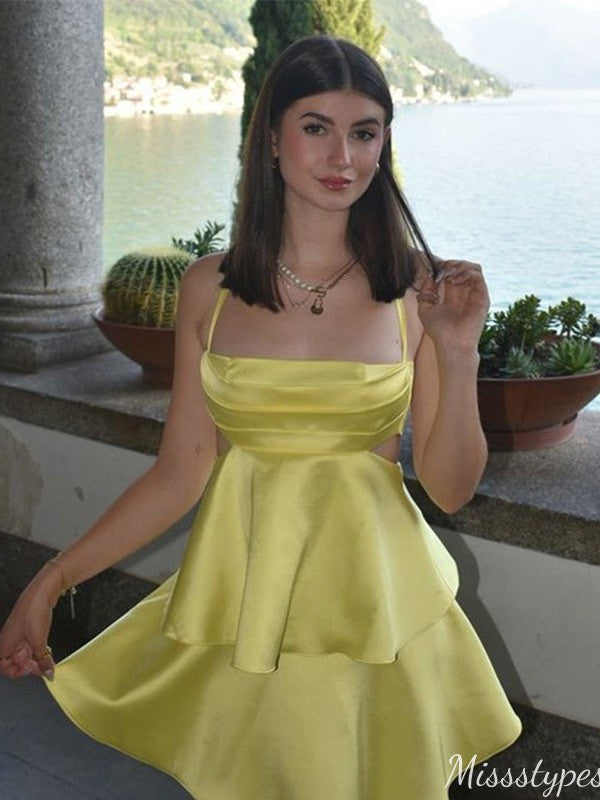 Elegant Spaghetti Strap A-line Short Mini Homecoming Dress,HM418