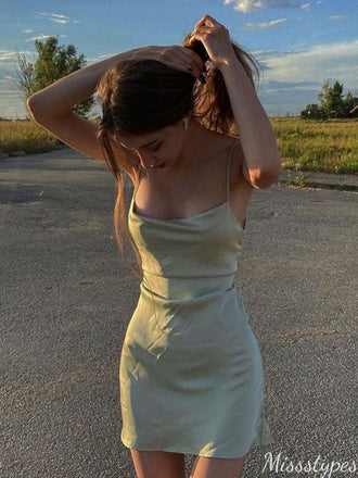 Casual Spaghetti Strap Sheath Short Mini Homecoming Dress,HM423