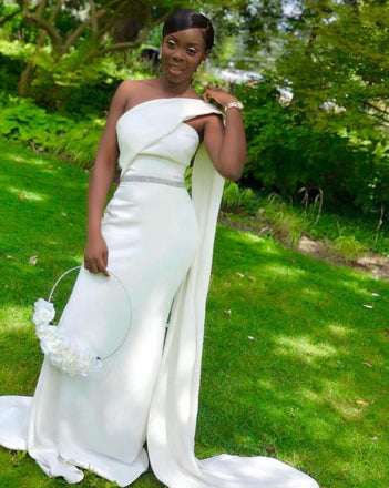 Off White One Shoulder Mismatched Long Bridesmaid Dresses Online, BL97