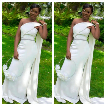 Off White One Shoulder Mismatched Long Bridesmaid Dresses Online, BL97