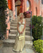 Elegant V-Neck Empire A-Line Gold Long Prom Evening Dress,ZX304