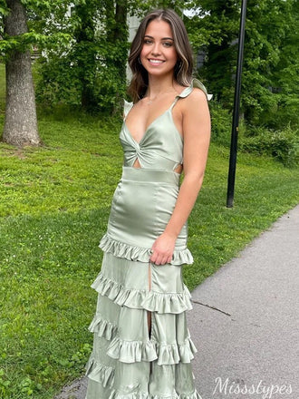 Gorgeous V-neck Spaghetti Strap Sheath Long Prom Dress Ideas, Evening Party Dresses,ZX559
