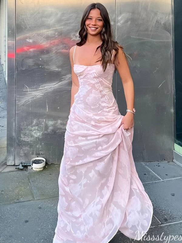 Gorgeous Spaghetti Strap A-line Long Prom Dress Ideas, Evening Party Dresses,ZX990