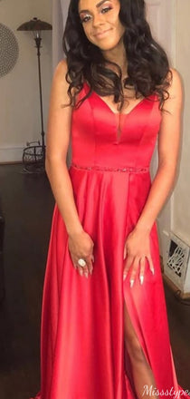 Elegant Spaghetti Strap V-neck A-line Long Prom Dress Ideas, Evening Party Dresses,ZX996