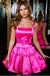 Satin Hot Pink Empire Spaghetti Strap Square Mini New Arrival Homecoming Dresses,HM161