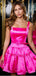 Satin Hot Pink Empire Spaghetti Strap Square Mini New Arrival Homecoming Dresses,HM161