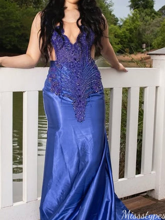 Sexy V-neck Mermaid Long Prom Dress Ideas, Evening Party Dresses,ZX1004