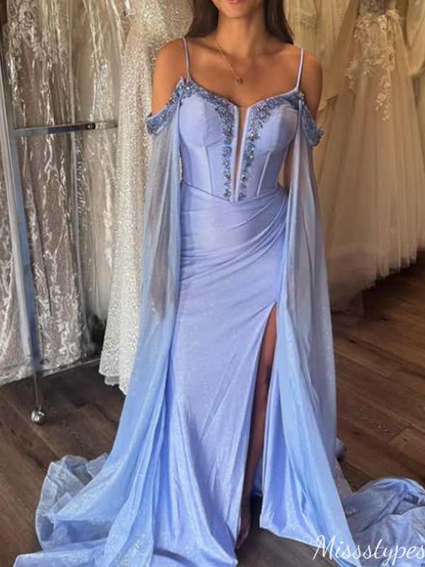 Gorgeous Spaghetti Strap Off-shoulder Mermaid Long Prom Dress Ideas, Evening Party Dresses,ZX1007