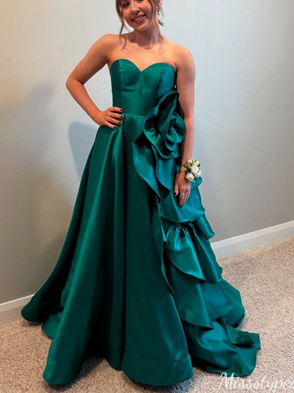 Gorgeous Strapless Sweetheart A-line Long Prom Dress Ideas, Evening Party Dresses,ZX1009
