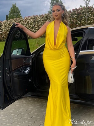Gorgeous Halter Sleeveless Mermaid Long Prom Dress Ideas, Evening Party Dresses,ZX1010