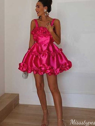 Elegant Spaghetti Strap A-line Short Mini Homecoming Dress,HM435