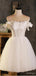 Off Shoulder Mismatched Bow White Herringbone Mini New Arrival Homecoming Dresses,HM169