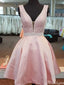 Elgeant Pink V-neck A-line Short Mini Homecoming Dress,HM450