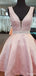 Elgeant Pink V-neck A-line Short Mini Homecoming Dress,HM450