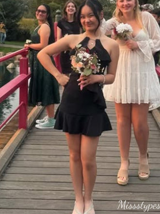 Formal Black Halter Sheath Short Mini Homecoming Dress,HM451