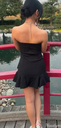 Formal Black Halter Sheath Short Mini Homecoming Dress,HM451