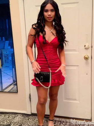 Sexy Spaghetti Strap V-neck Sheath Short Mini Homecoming Dress,HM453