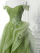 Beautiful Off Shoulder Green Tulle Sweetheart  Floor-Length A-Line Prom Dresses,ZX71