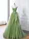 Beautiful Off Shoulder Green Tulle Sweetheart  Floor-Length A-Line Prom Dresses,ZX71