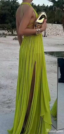 Elegant Halter Unique A-line Long Prom Dress Ideas, Evening Party Dresses,ZX564