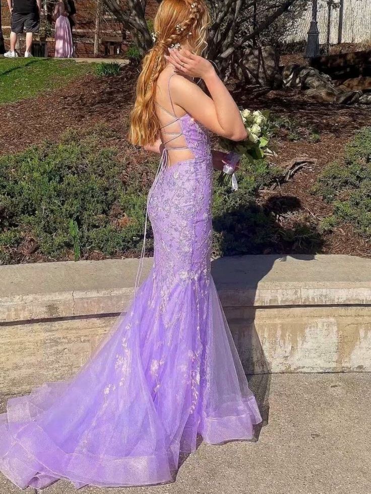 Sexy Purple Mermaid V-neck Long Prom Dress To Impress, Evening Party Dresses,ZX438