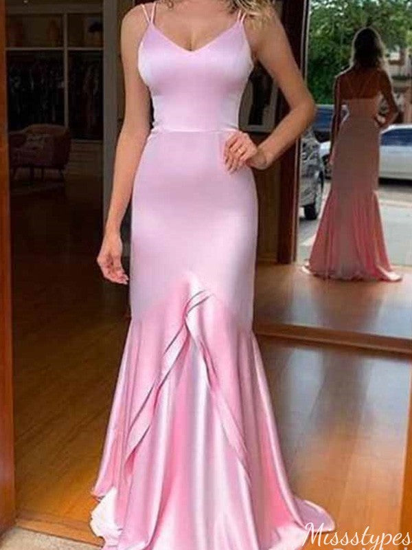 Elegant Spaghetti Strap V-neck Mermaid Long Prom Dress Ideas, Evening Party Dresses,ZX1013