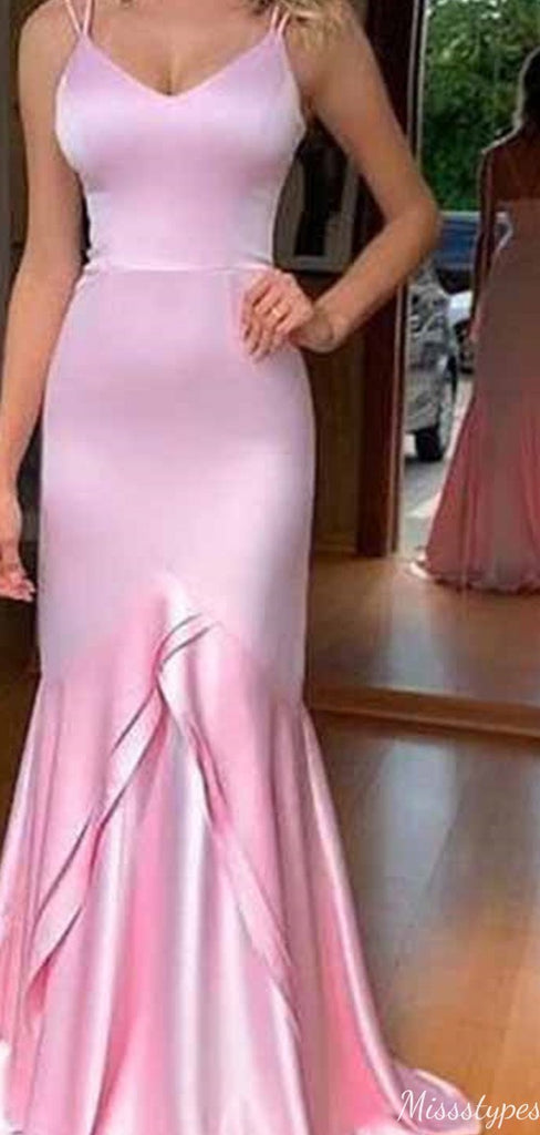 Elegant Spaghetti Strap V-neck Mermaid Long Prom Dress Ideas, Evening Party Dresses,ZX1013