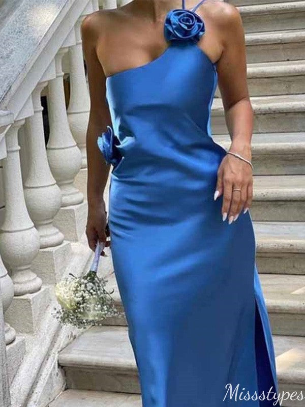 Elegant One-shoulder Mermaid Long Prom Dress Ideas, Evening Party Dresses,ZX1014