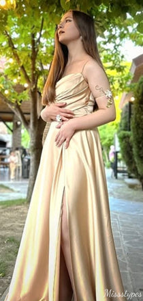 Gorgeous Spaghetti Strap A-line Long Prom Dress Ideas, Evening Party Dresses,ZX1016