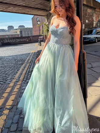 Gorgeous Strapless A-line Long Prom Dress Ideas, Evening Party Dresses,ZX1018