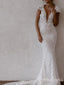 Sexy White V-Neck Cap Sleeve Appliqued Sweep Trailing Long Mermaid Wedding Dresses HS57