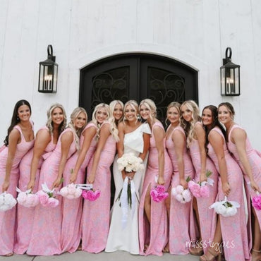 Elegant Pearl Pink Square Mermaid Long Bow Women Bridesmaid Dresses Online, BL119