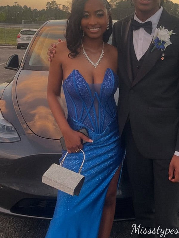 Sexy Strapless V-neck Mermaid Long Prom Dress Ideas, Evening Party Dresses,ZX1026