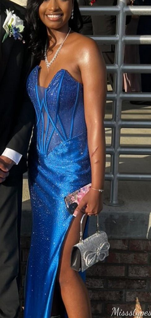 Sexy Strapless V-neck Mermaid Long Prom Dress Ideas, Evening Party Dresses,ZX1026