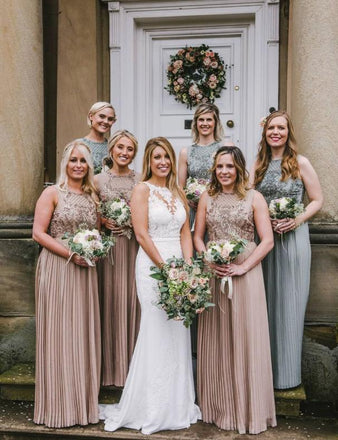 Women Gold Beautiful Sleeveless A-Line Floor-Length Bridesmaid Dresses Online, BL55