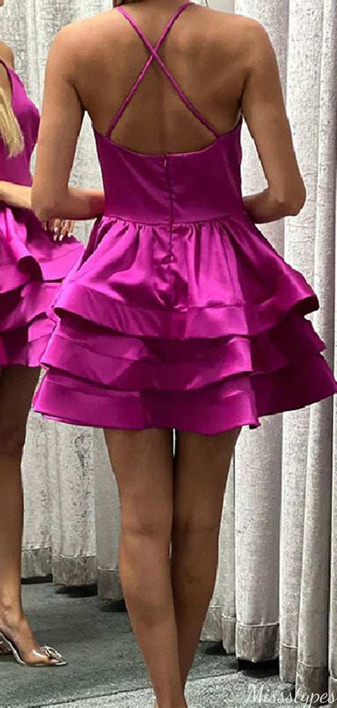 Formal Spaghetti Strap V-neck A-line Short Mini Homecoming Dress,HM455