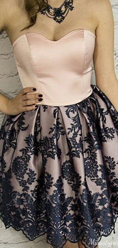 Gorgeous Strapless Lace A-line Short Mini Homecoming Dress,HM460