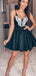 Formal Spaghetti Strap V-neck A-line Short Mini Homecoming Dress,HM462