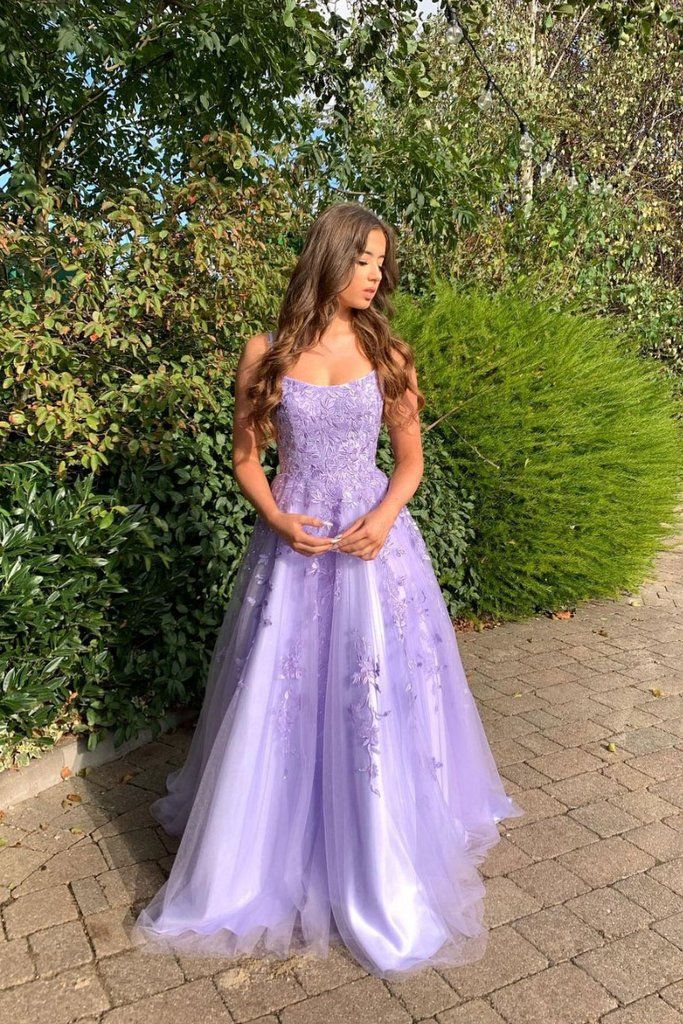 Elegant Purple A-line Spaghetti Straps Maxi Long Prom Evening Party Dresses,ZX401