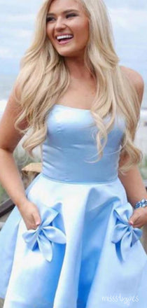 Sky-Blue Strapless Designed Cozy Women Mini Party Homecoming Dresses,HM210