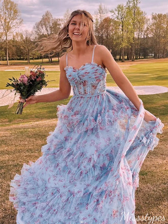 Gorgeous Spaghetti Strap Sweetheart A-line Long Prom Dress Ideas, Evening Party Dresses,ZX567